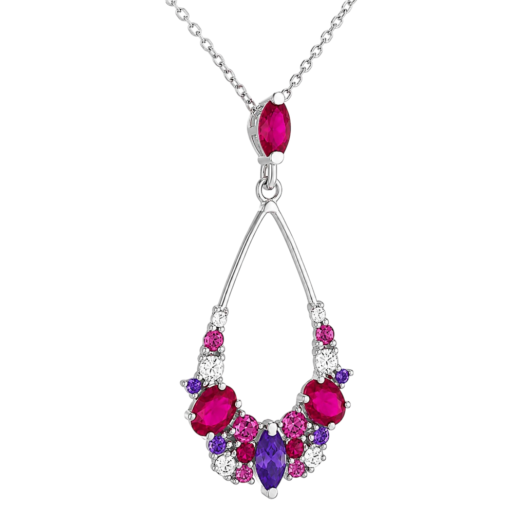 Collier Argent 925 Rhodié & Zirconiums Multicolores