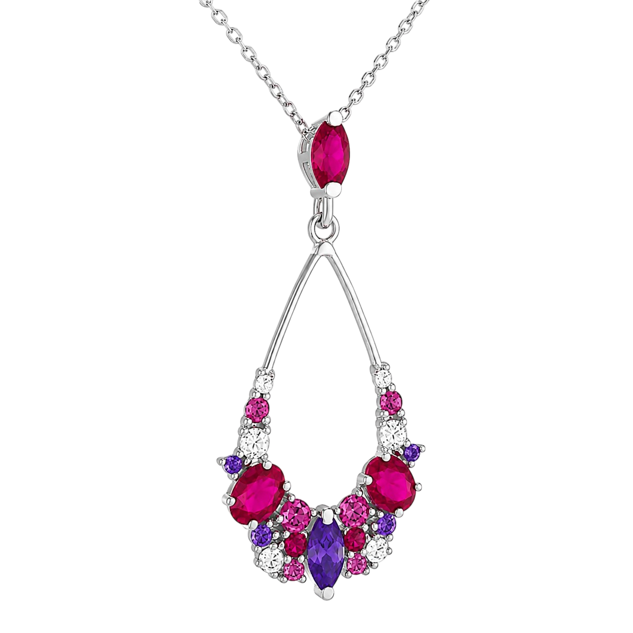 Collier Argent 925 Rhodié & Zirconiums Multicolores