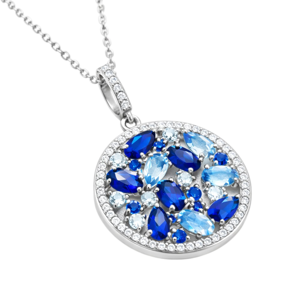 Collier Rond Éclat Bleu – Argent 925 Rhodié & Zirconiums