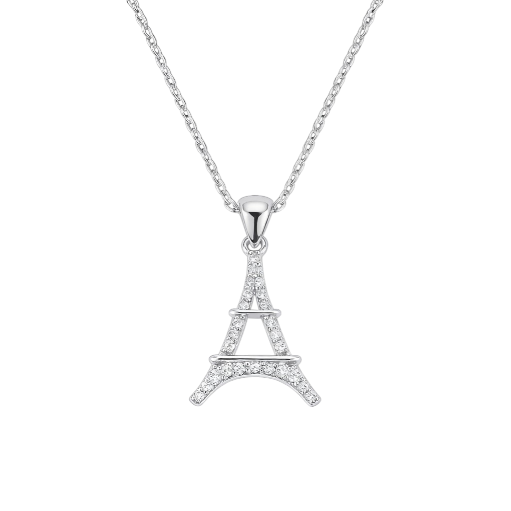 Collier Tour Eiffel en Argent 925 Rhodié & Zirconium