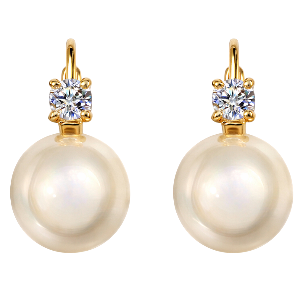 Boucles d’oreilles perle nacrée & zirconium – Plaqué or 18 carats