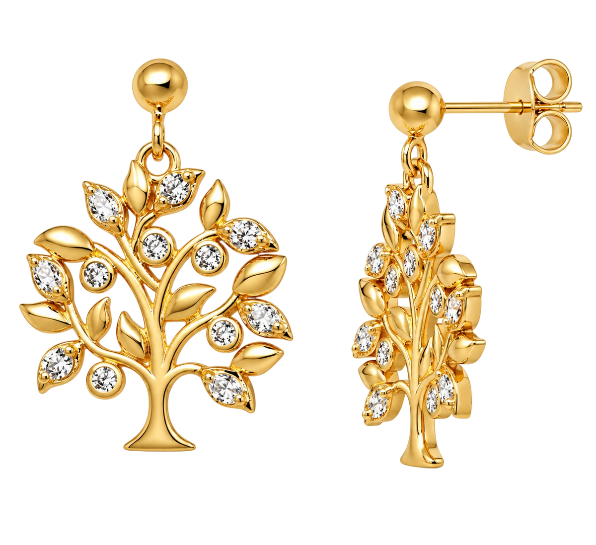 Boucles d’oreilles Arbre de Vie en plaqué or 18 carats et zirconiums