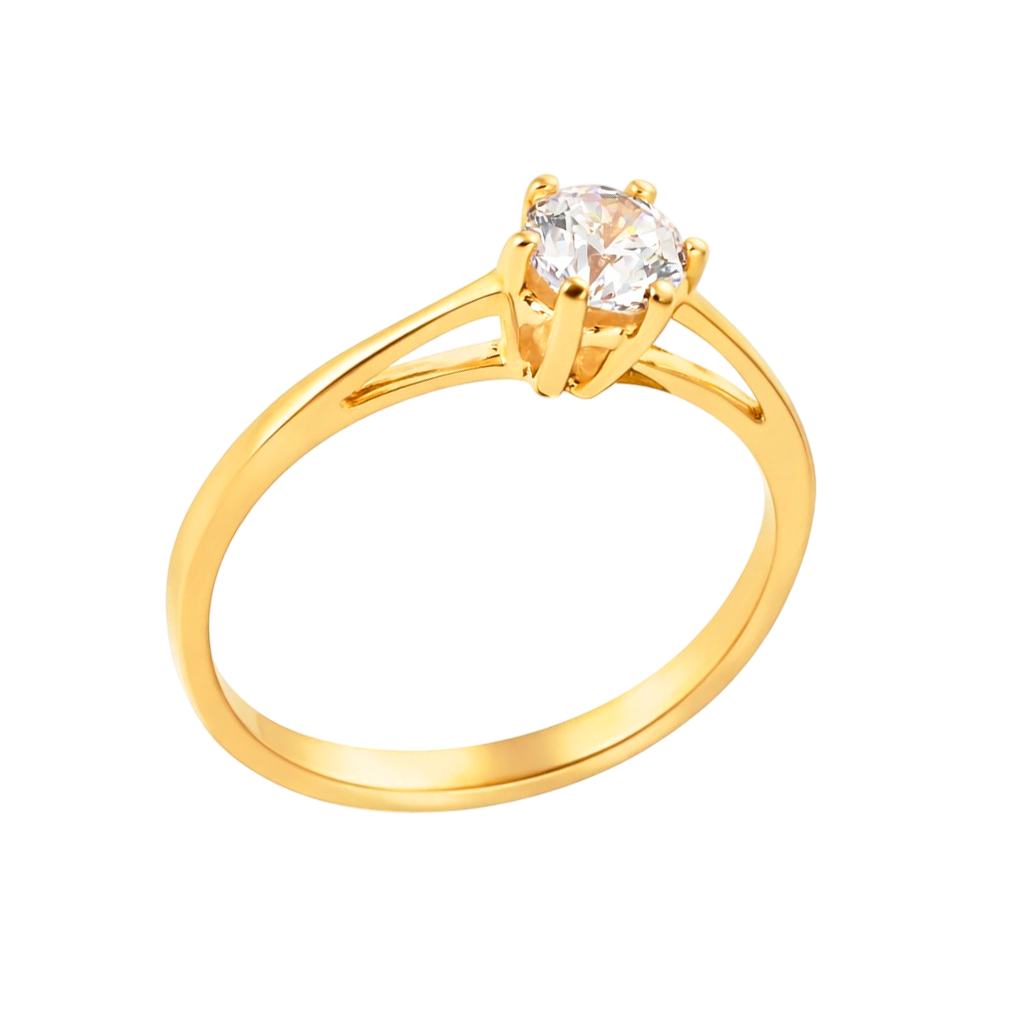 Bague solitaire zirconium 5 mm – Plaqué or 18 carats