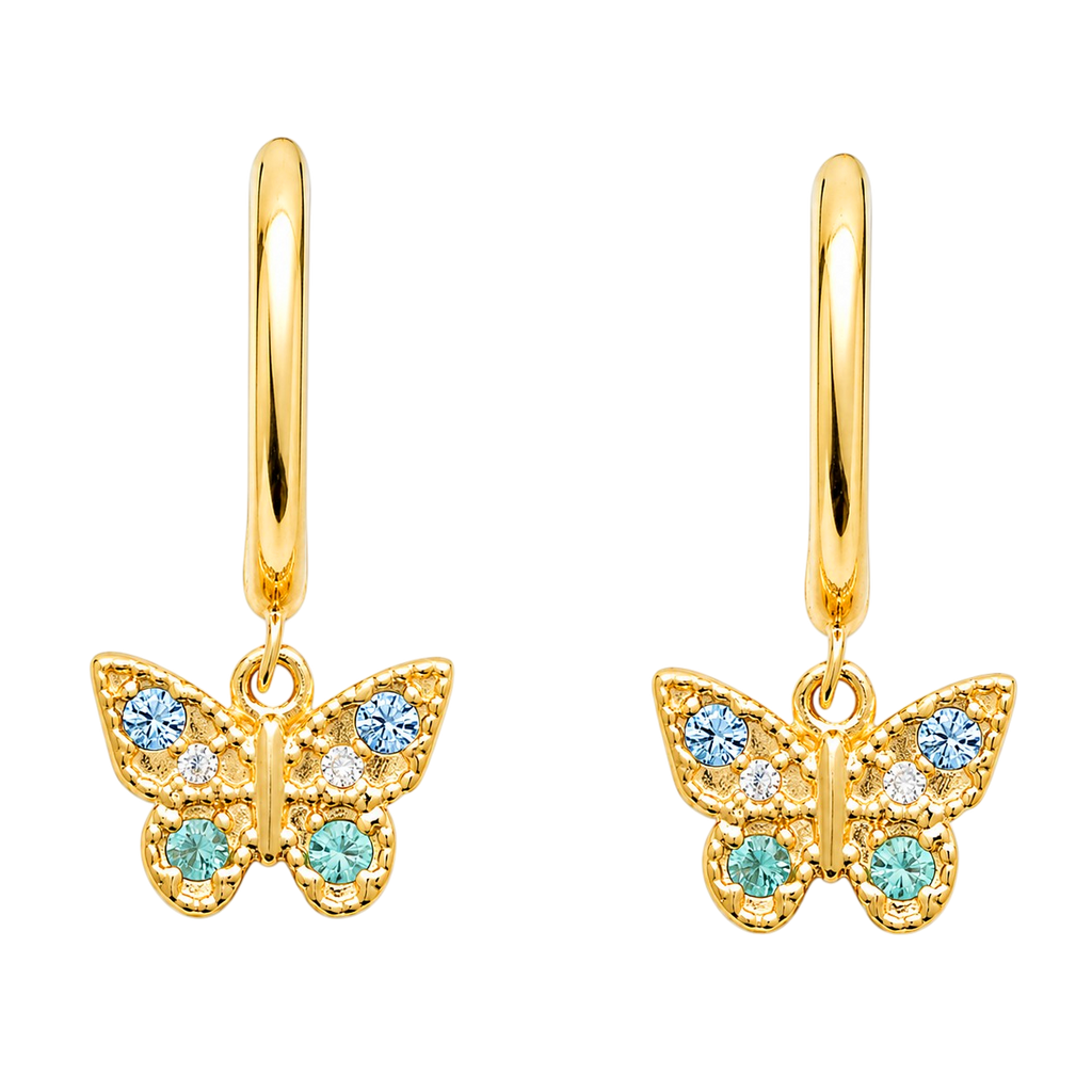 Boucles d’oreilles créoles Papillon – Plaqué Or 18 carats & Zirconium