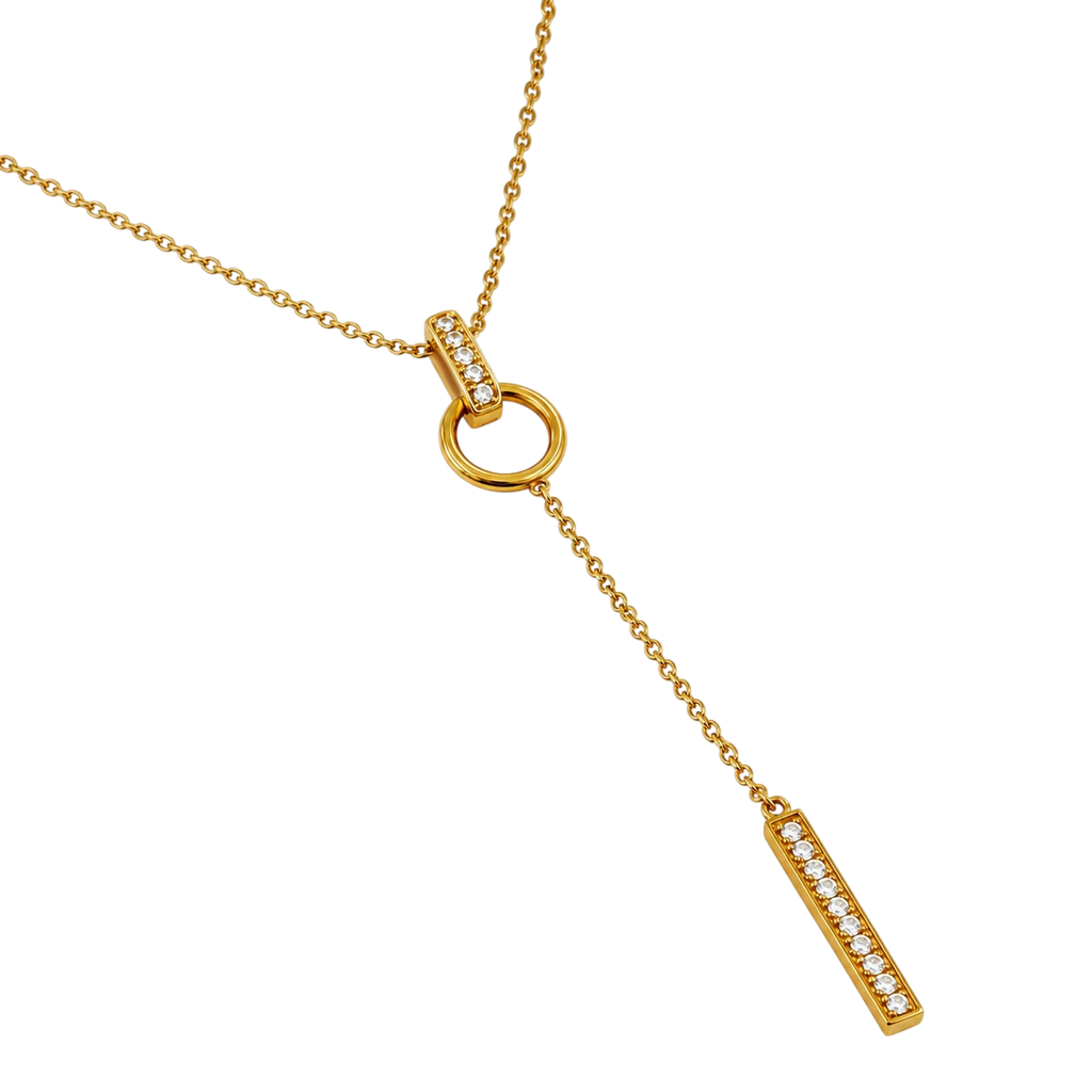 Collier Y Plaqué Or 18 Carats & Zirconiums