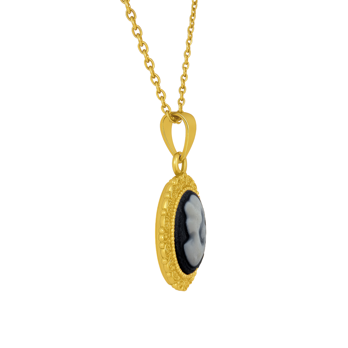 Collier Camée noir – Plaqué Or - Élégance intemporelle & charme vintage
