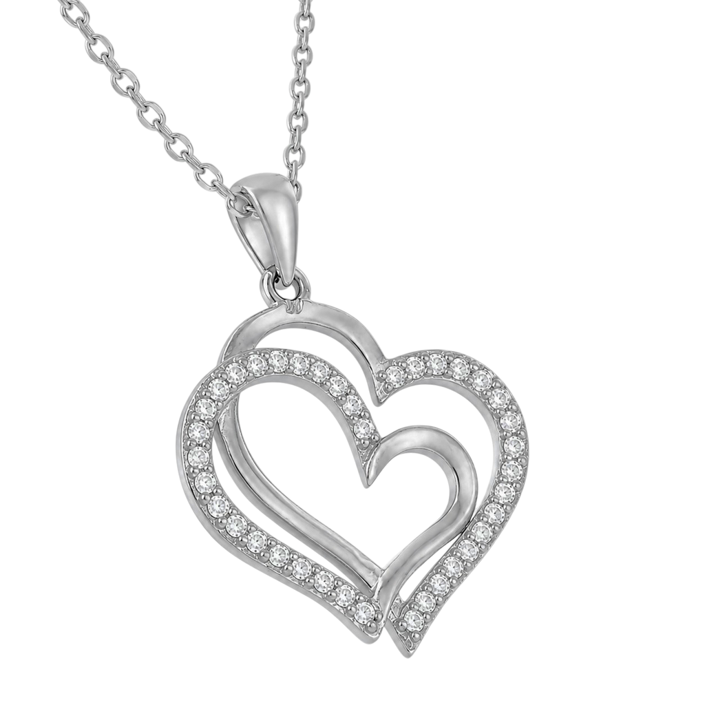 Collier Cœurs Entrelacés en Argent 925 Rhodié & Zirconiums