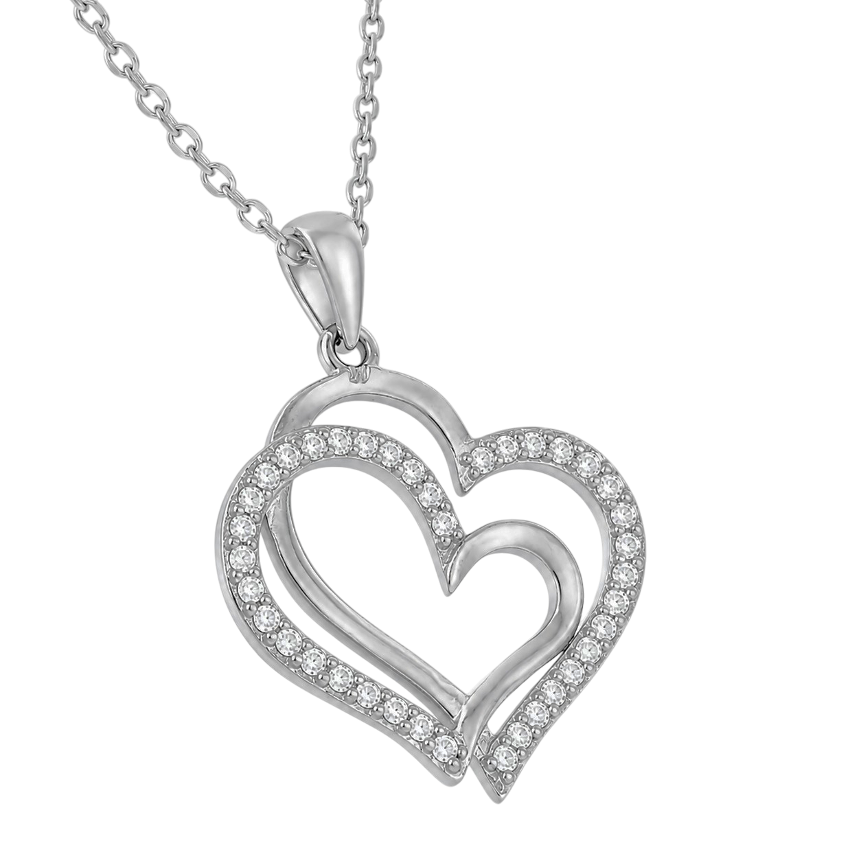 Collier Cœurs Entrelacés en Argent 925 Rhodié & Zirconiums