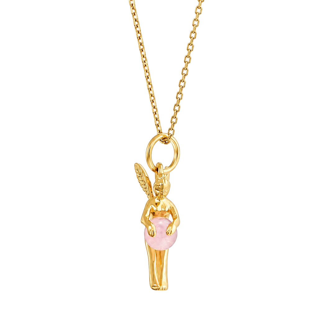 Collier Fée Quartz Rose – Plaqué Or Jaune 18 Carats