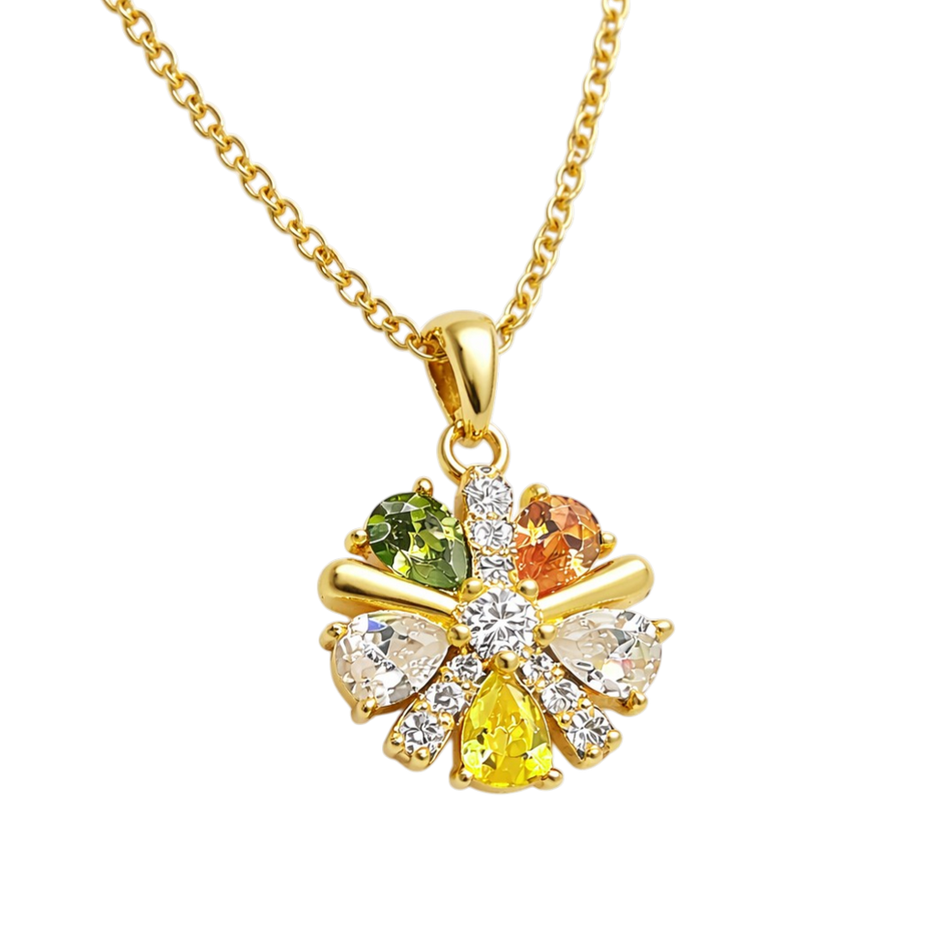 Collier Fleur Éclat – Plaqué Or 18 Carats & Zirconium