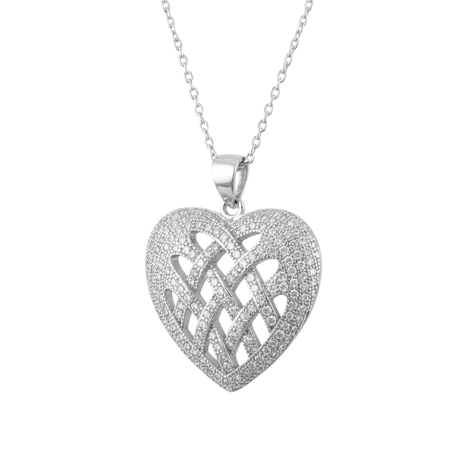 Collier Cœur Entrelacé en Argent 925 Rhodié & Zirconiums
