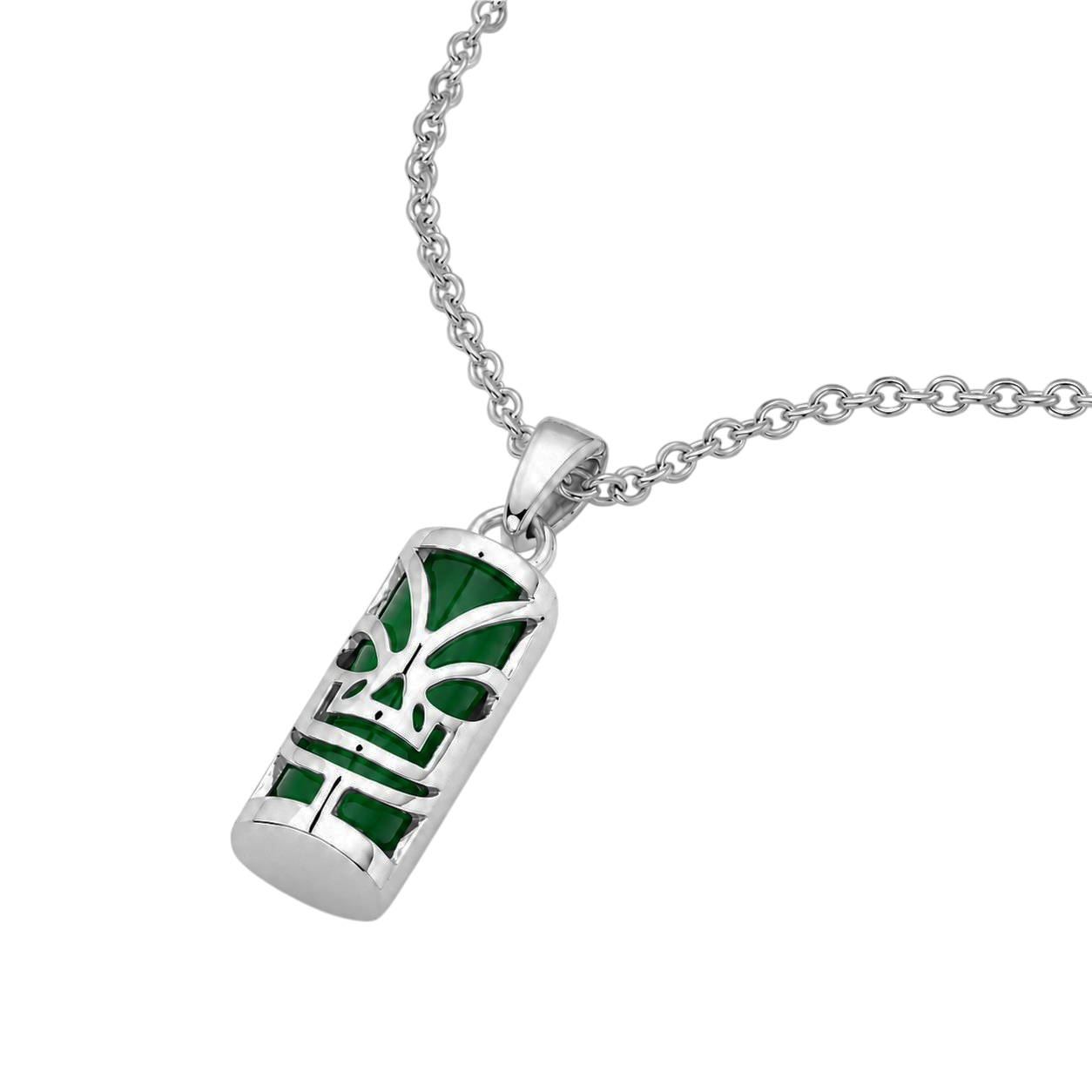 Collier petit Tiki en Argent 925 Rhodié & Agate Verte Naturelle – Unisexe