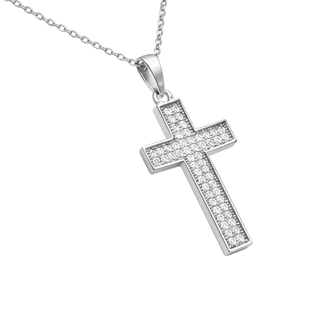 Collier Croix Orinae – Argent 925 Rhodié & Zirconium Microserti