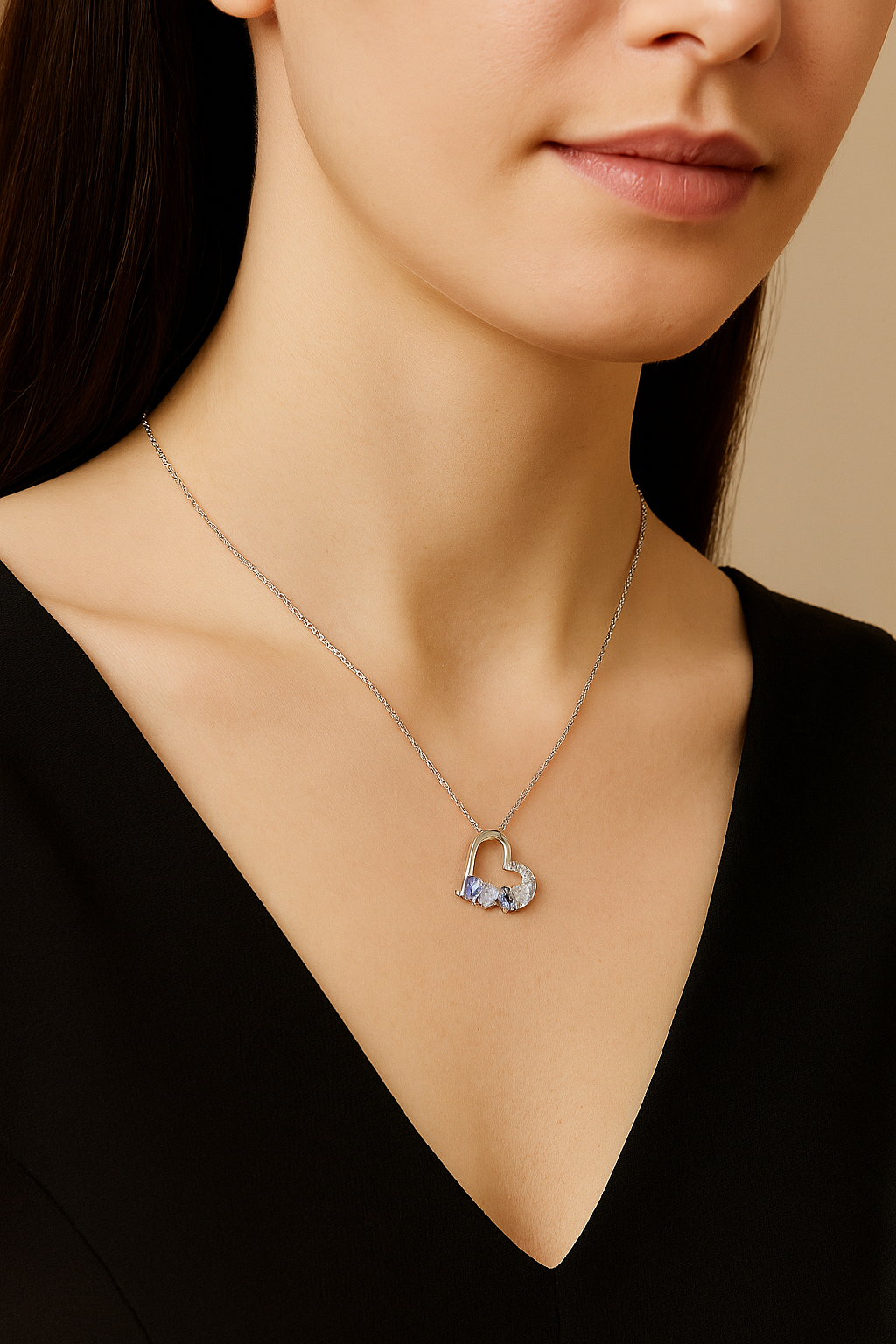 Collier Cœur en Argent 925 Rhodié – Zirconium & Pierres Pastel