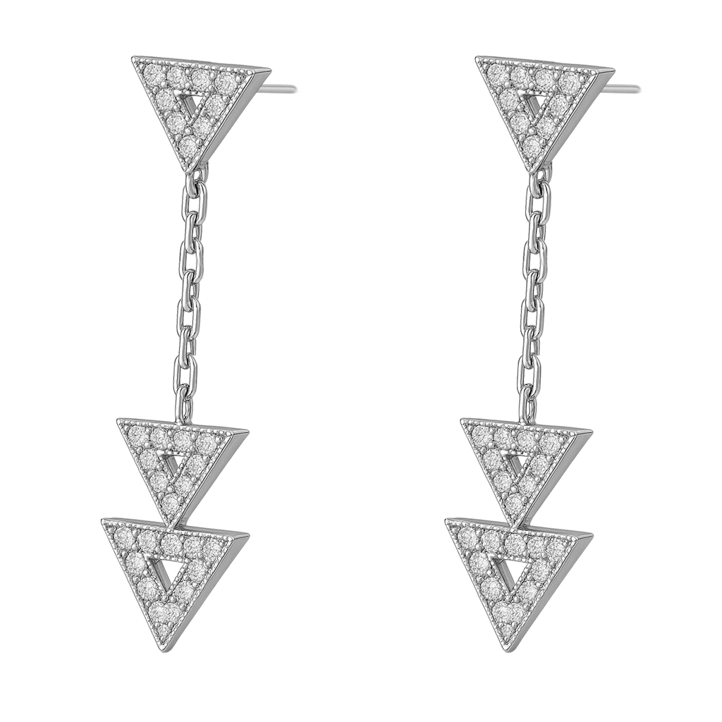 Boucles d’oreilles pendantes triangles en argent rhodié & zirconium blanc – Élégance géométrique