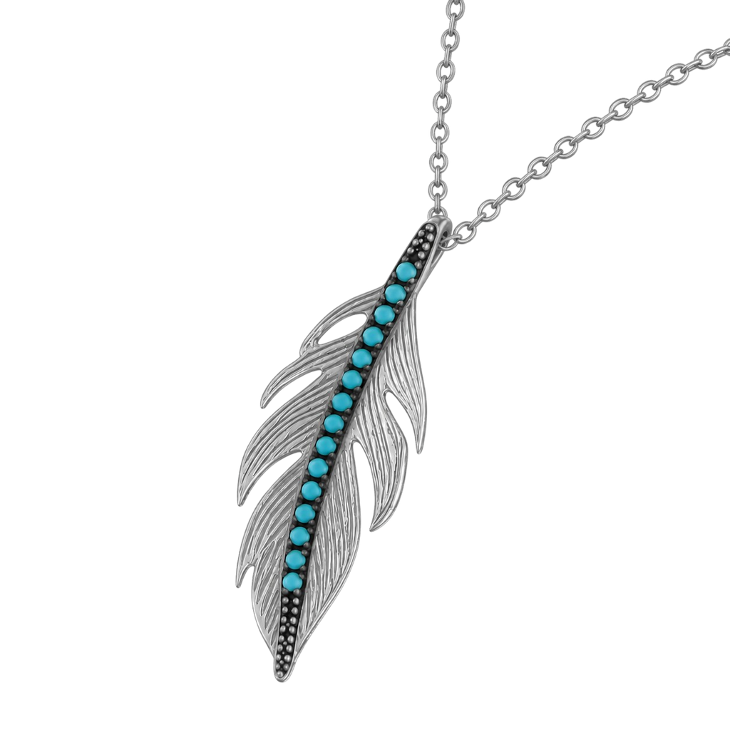Collier Plume Argent 925 Rhodié & Turquoise Synthétique
