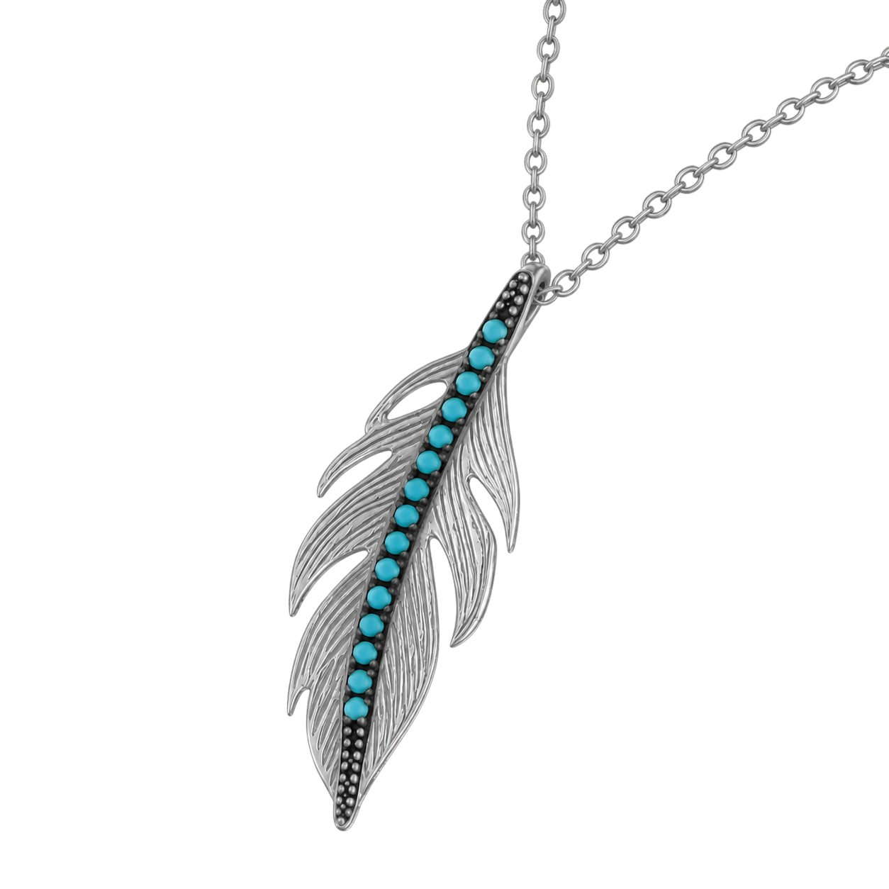 Collier Plume Argent 925 Rhodié & Turquoise Synthétique