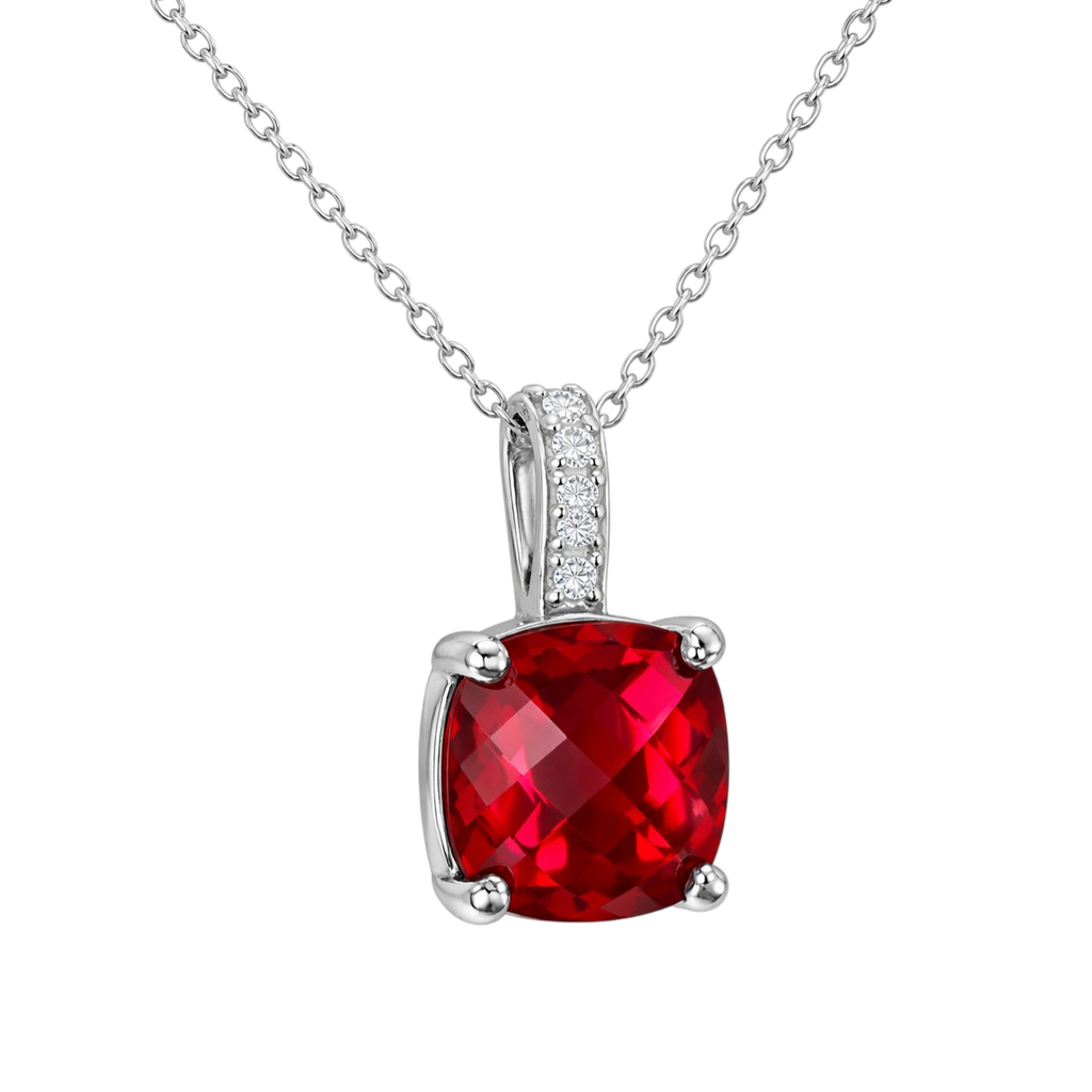Collier Argent 925 Rhodié & Zirconium Rouge