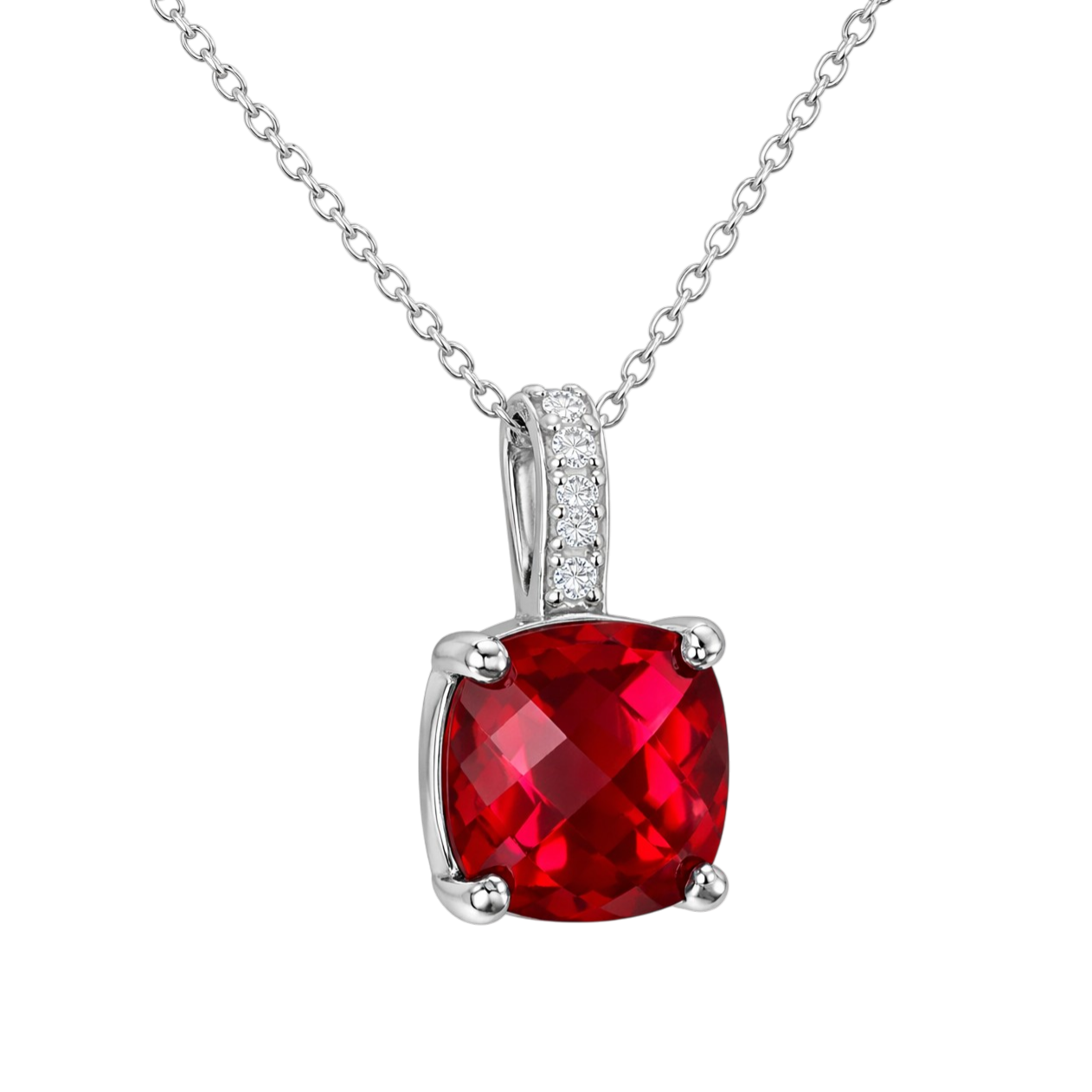 Collier Argent 925 Rhodié & Zirconium Rouge