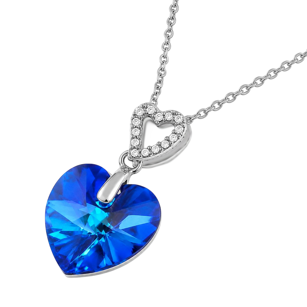 Collier Cœur Cristal Bleu & Argent 925 Rhodié