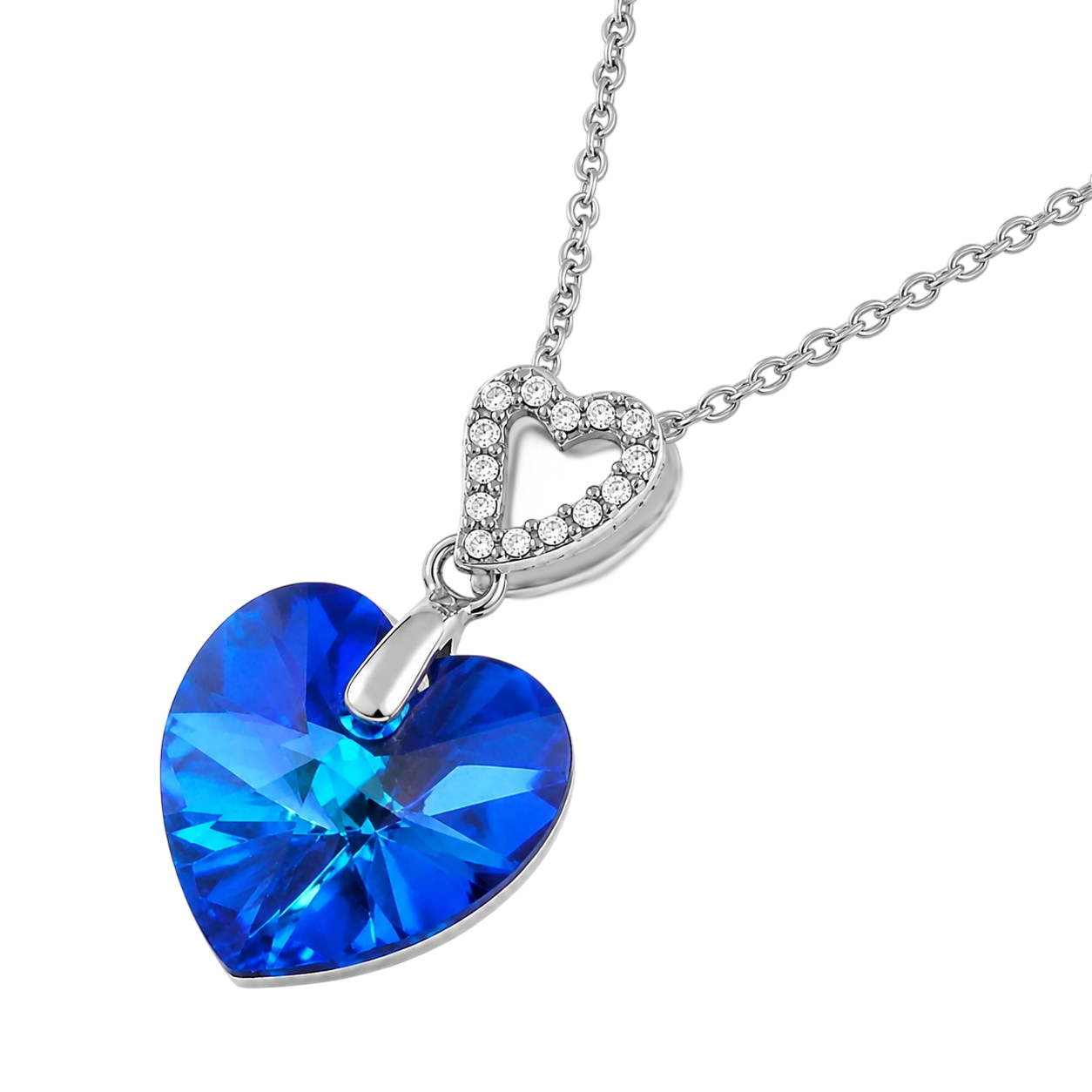 Collier Cœur Cristal Bleu & Argent 925 Rhodié