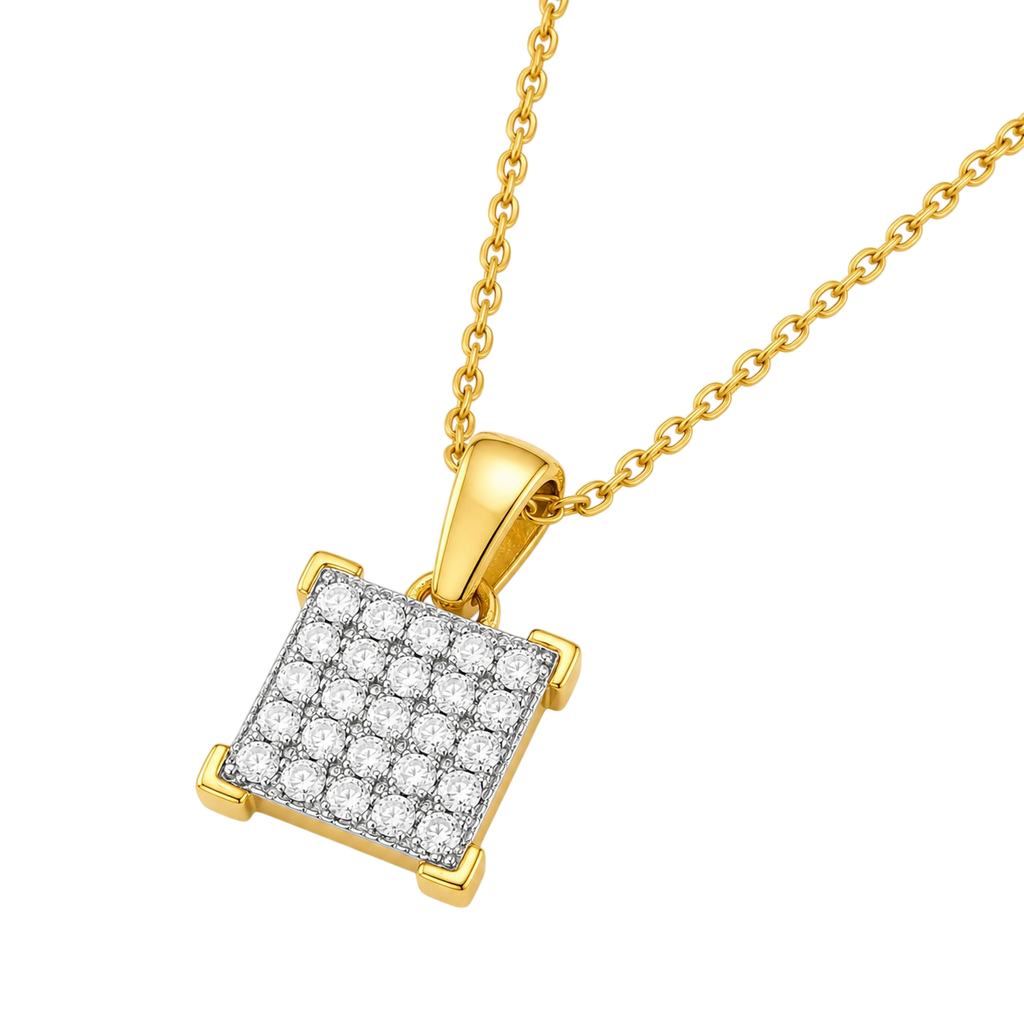 Collier Carré Zirconium – Plaqué Or 18 Carats