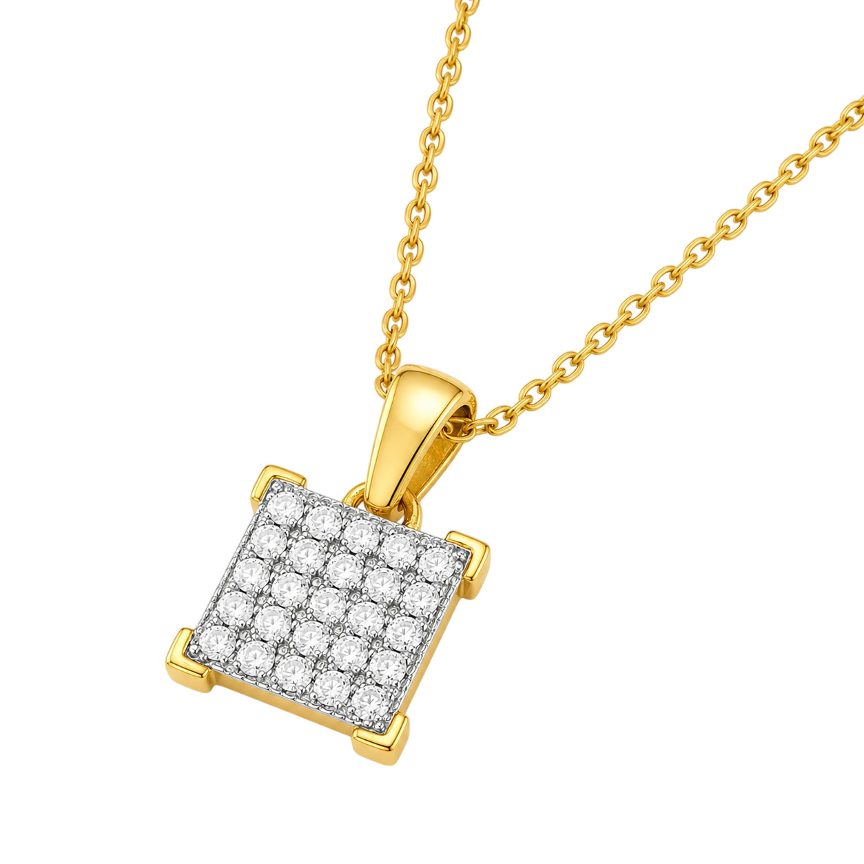 Collier Carré Zirconium – Plaqué Or 18 Carats