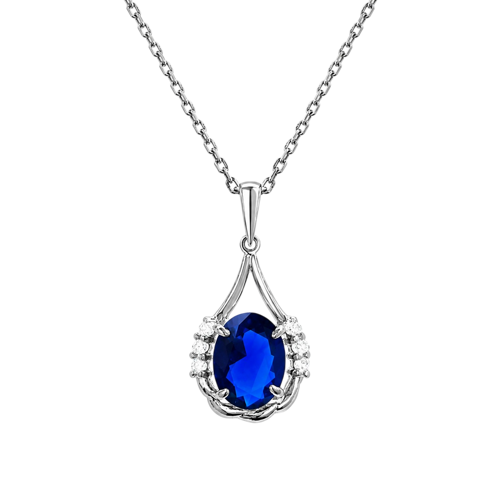 Collier Argent 925 Rhodié & Zirconiums Bleus et Blancs