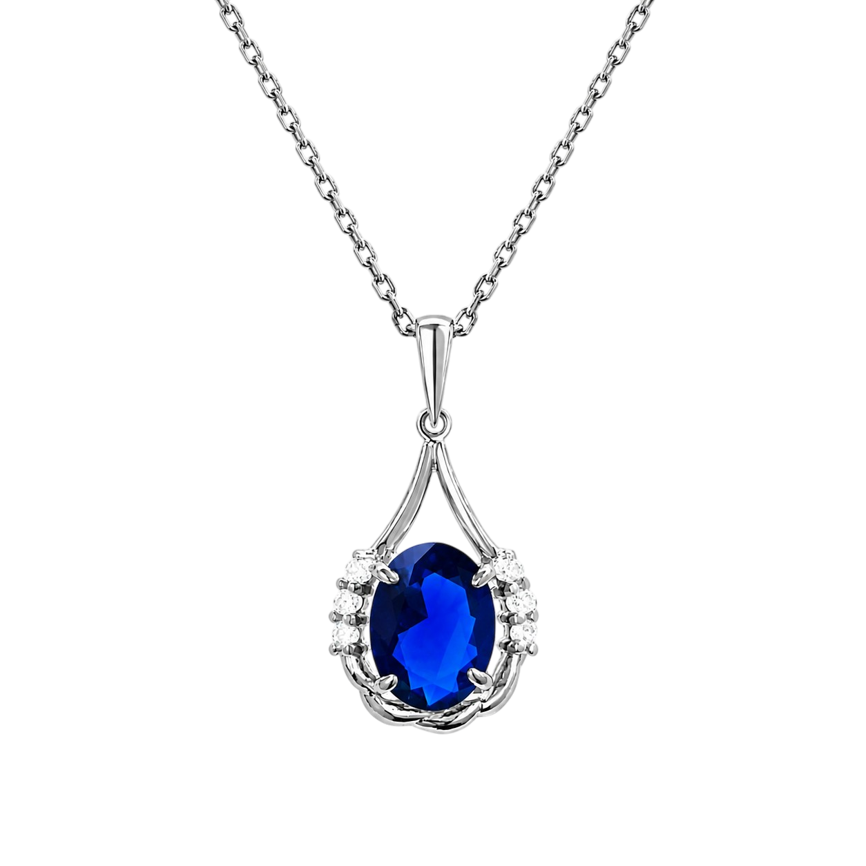 Collier Argent 925 Rhodié & Zirconiums Bleus et Blancs