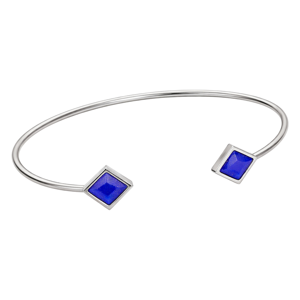 Bracelet Jonc Ouvert en Argent 925 Rhodié & Lapis Lazuli