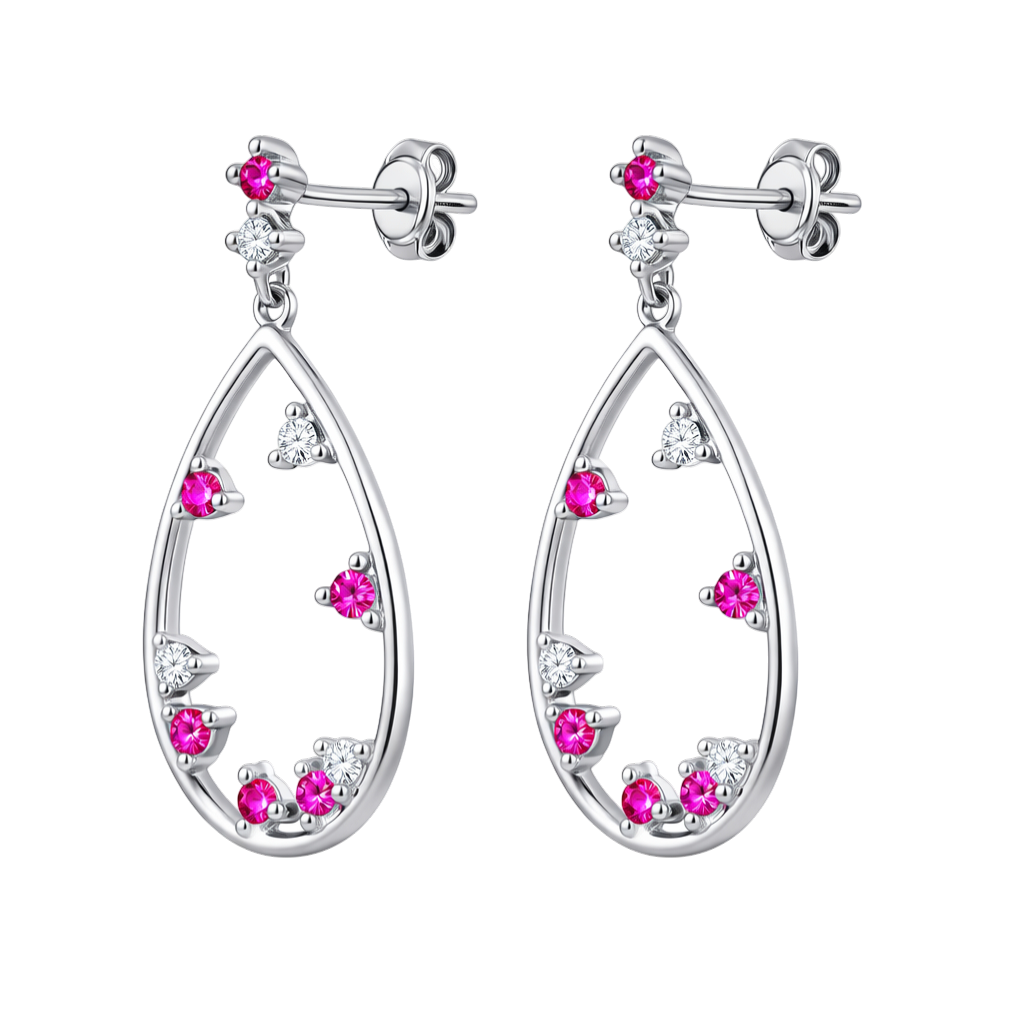 Boucles d’Oreilles Goutte Argent 925 Rhodié & Zirconiums Roses