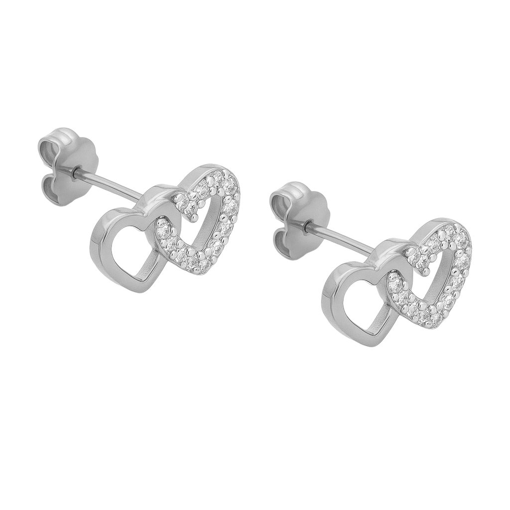 Boucles d’oreilles Cœurs Entrelacés – Argent 925 rhodié & Zirconium
