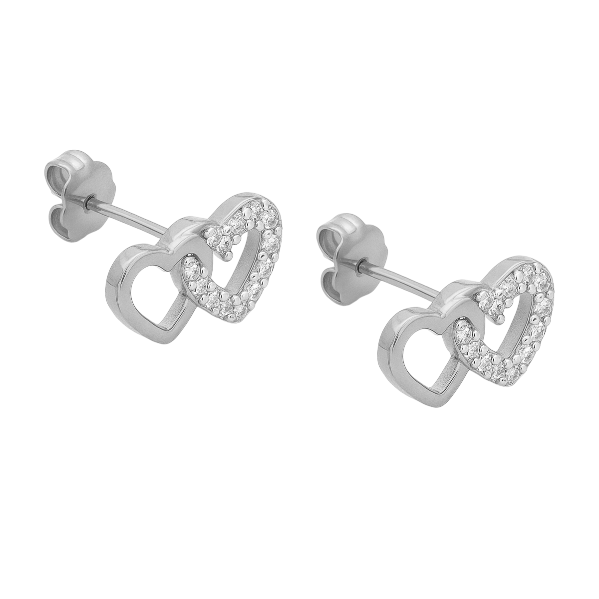 Boucles d’oreilles Cœurs Entrelacés – Argent 925 rhodié & Zirconium