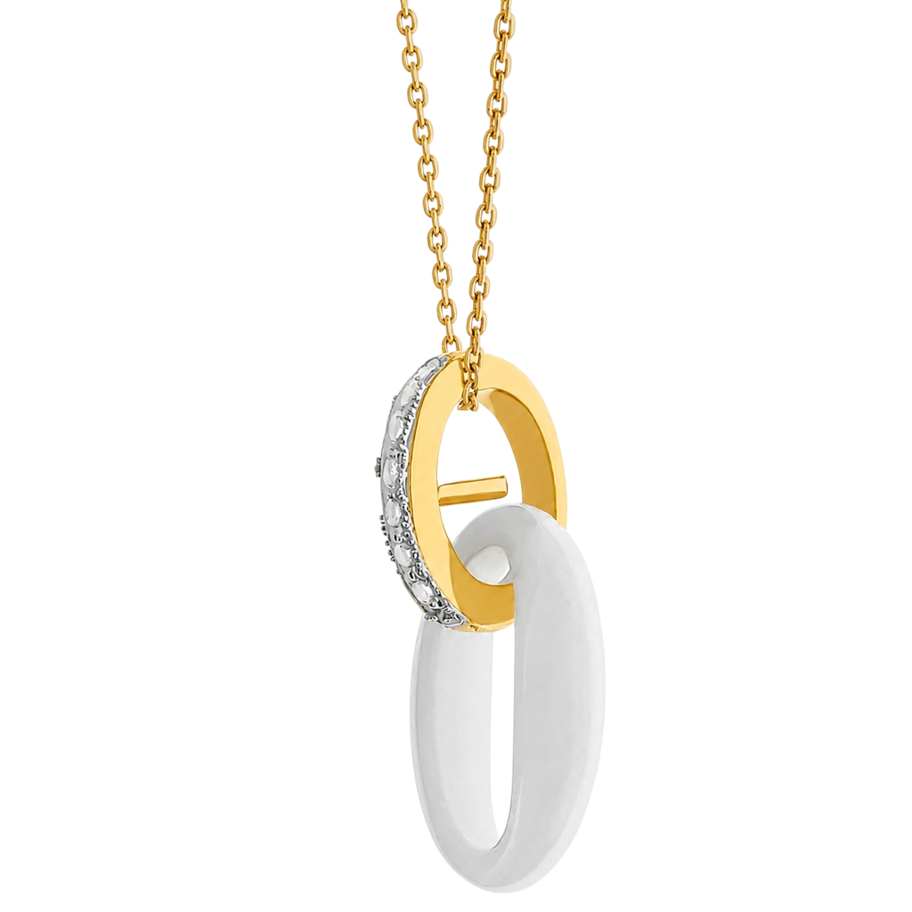 Collier Céramique Blanche & Zirconiums – Plaqué Or 18 Carats