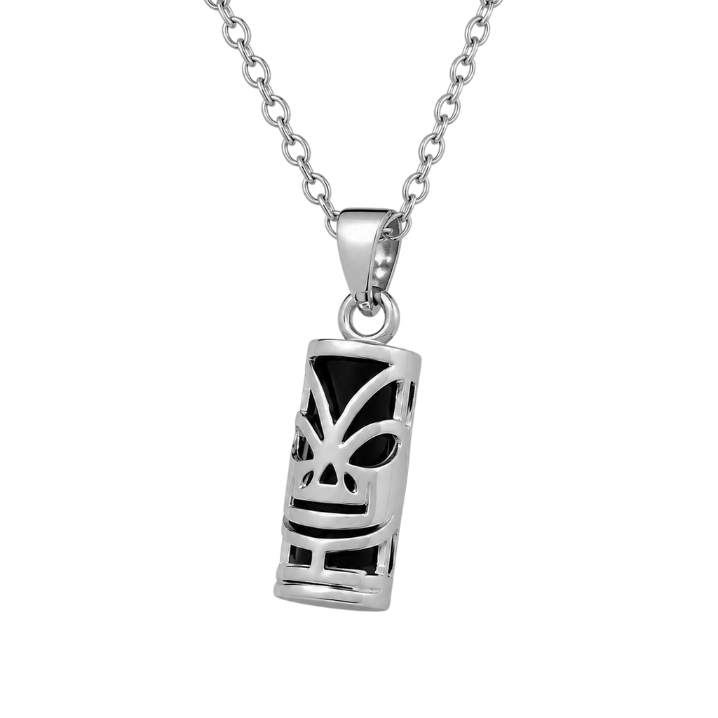 Collier Tiki en Argent 925 Rhodié & Onyx Synthétique