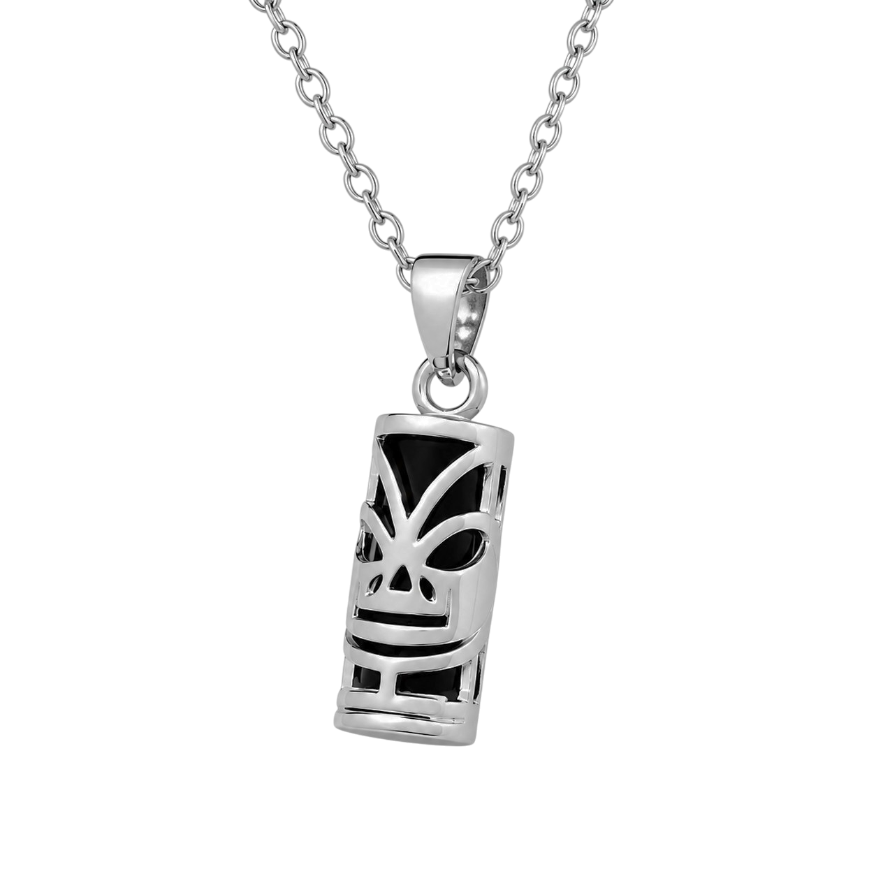 Collier Tiki en Argent 925 Rhodié & Onyx Synthétique