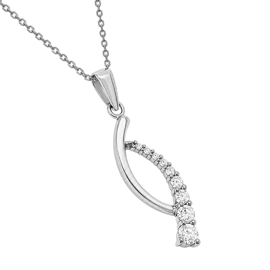 Collier Argent 925 Rhodié & Zirconiums – Élégance Courbe