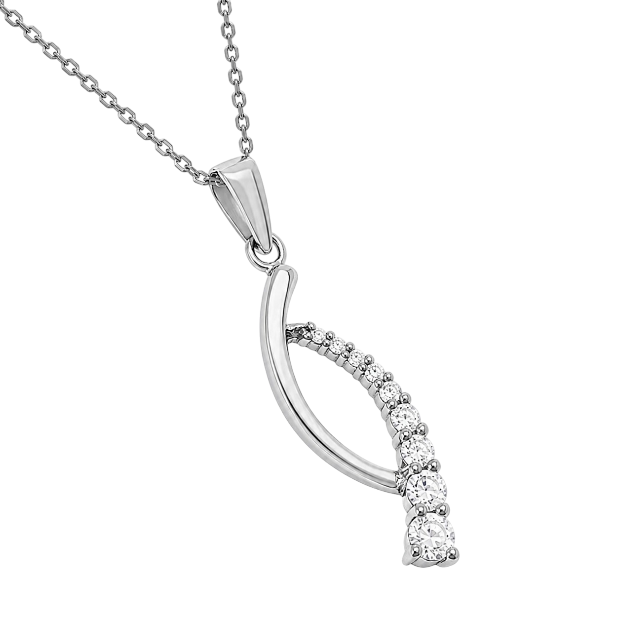 Collier Argent 925 Rhodié & Zirconiums – Élégance Courbe