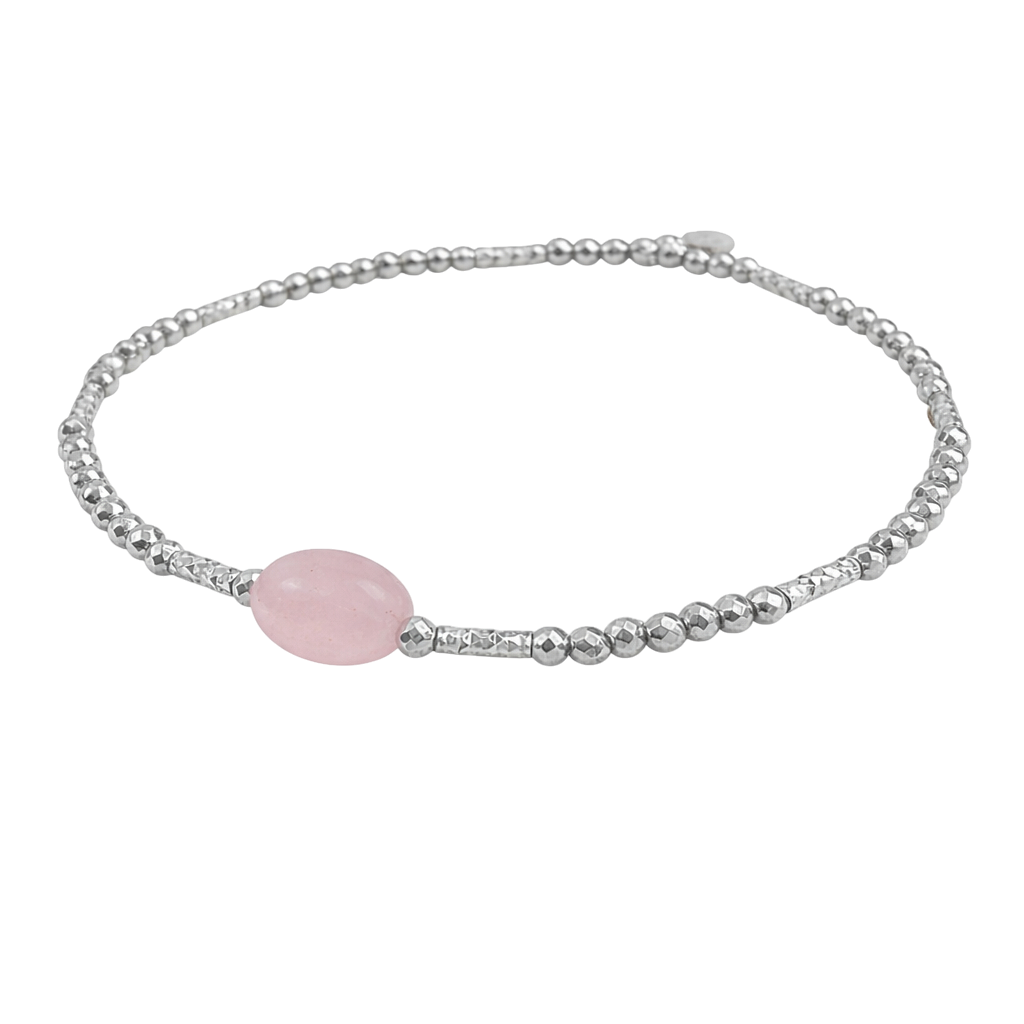 Bracelet en Argent 925 Rhodié & Quartz Rose