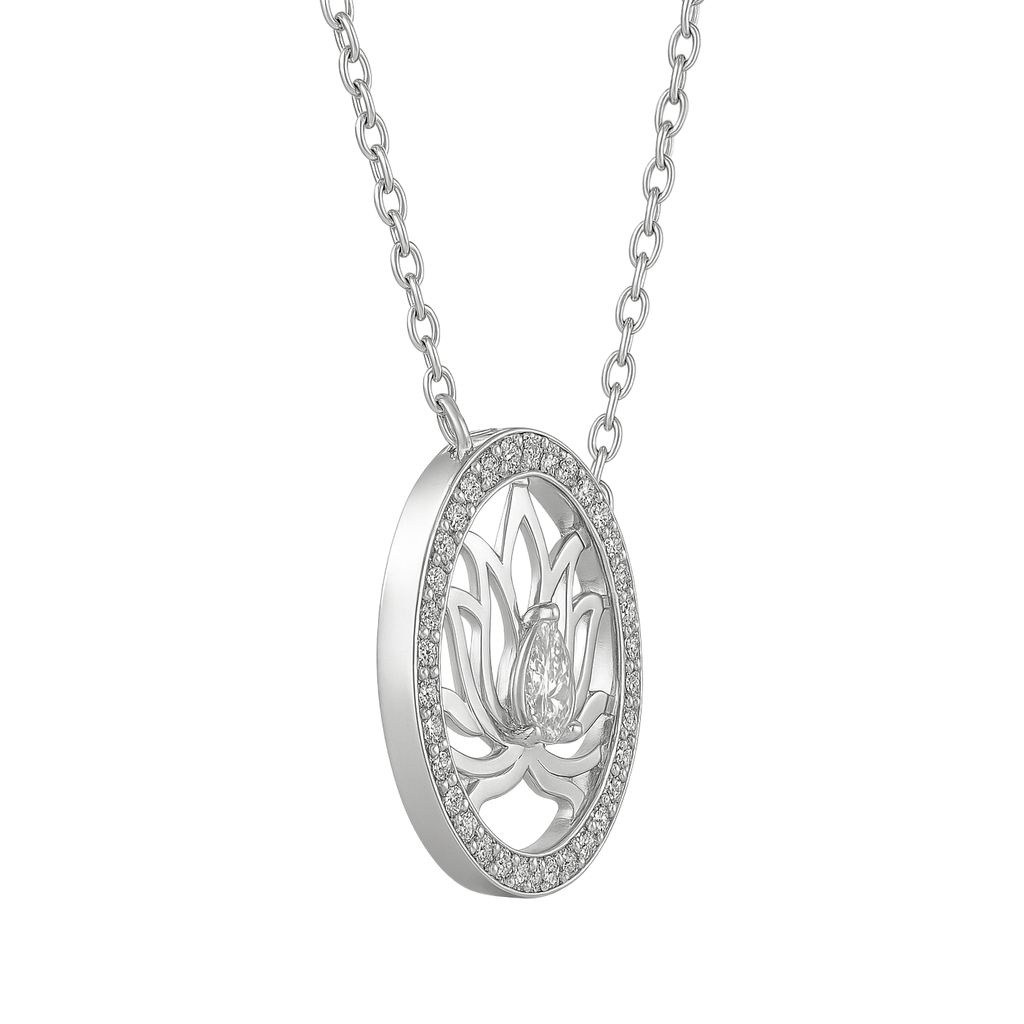 Collier Fleur de Lotus – Argent 925 Rhodié & Zirconium