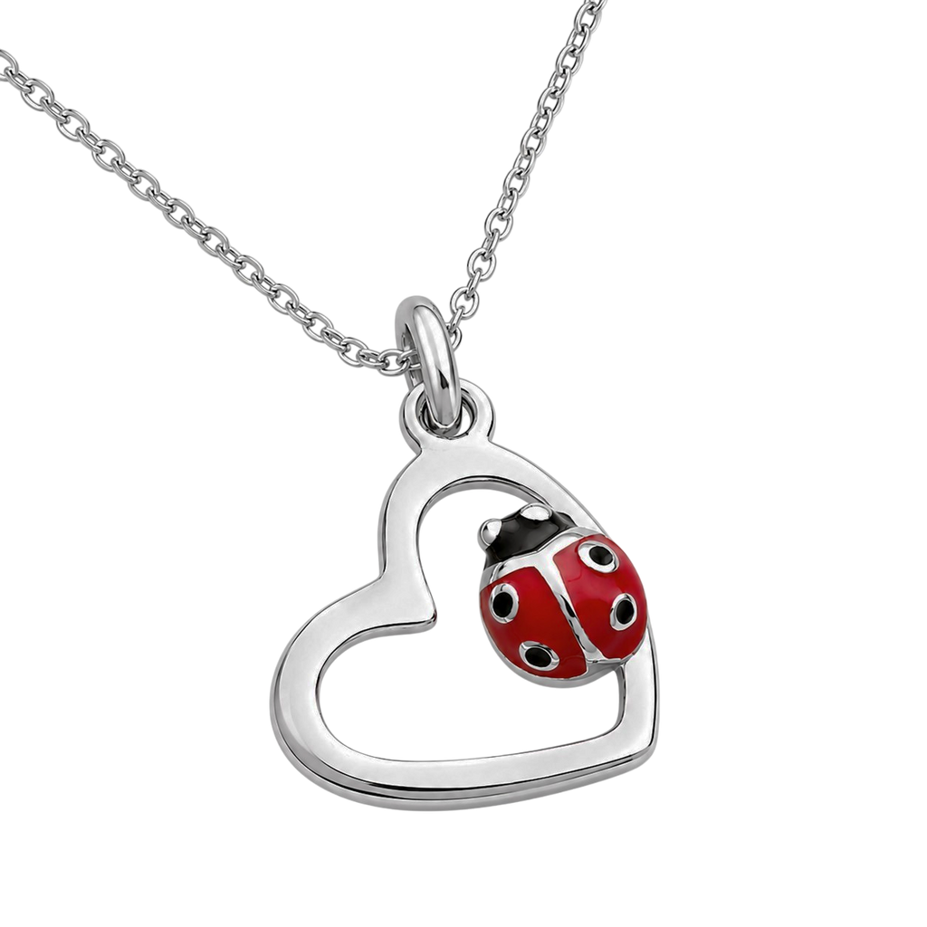 Collier Coccinelle Cœur en Argent 925 Rhodié & Laque Rouge