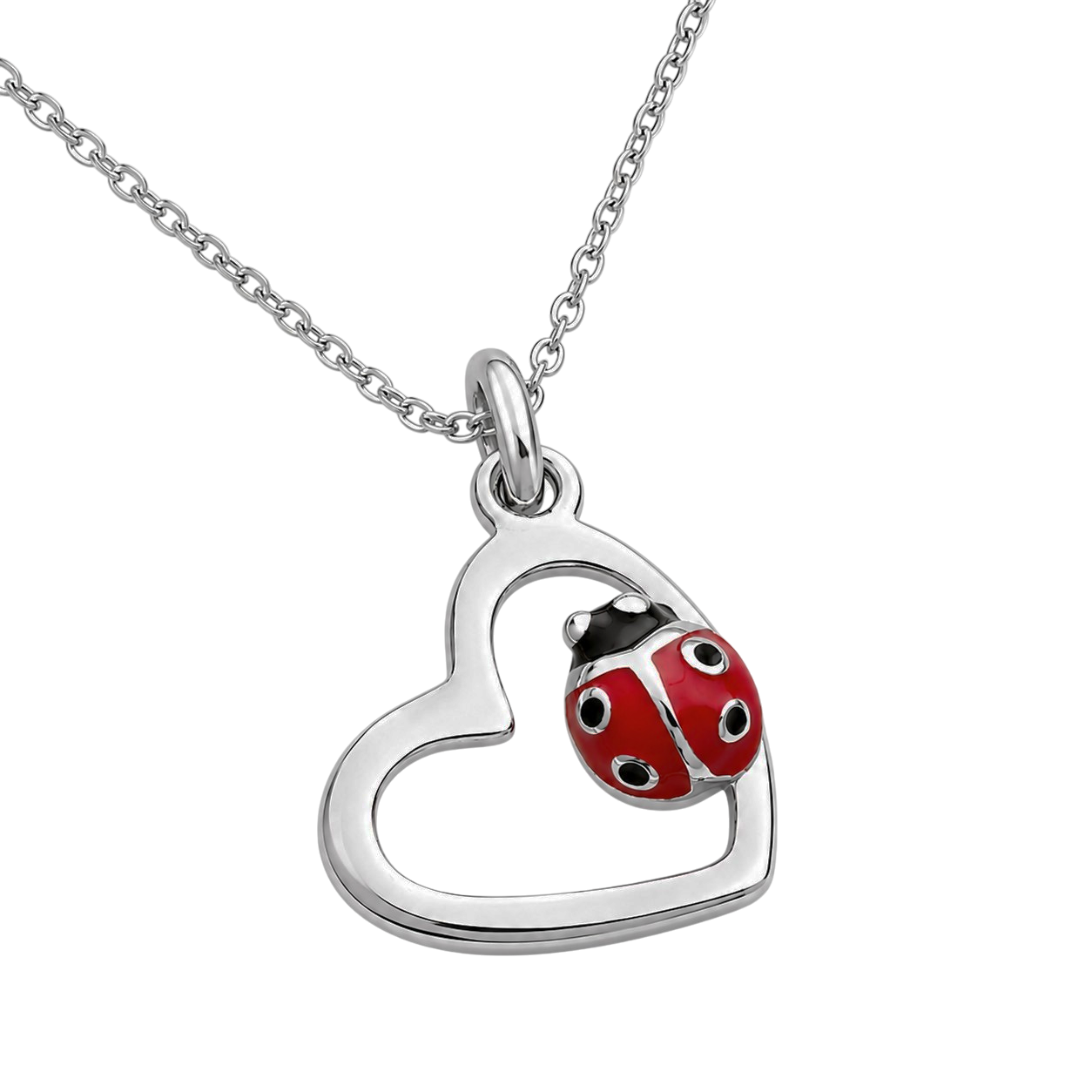 Collier Coccinelle Cœur en Argent 925 Rhodié & Laque Rouge