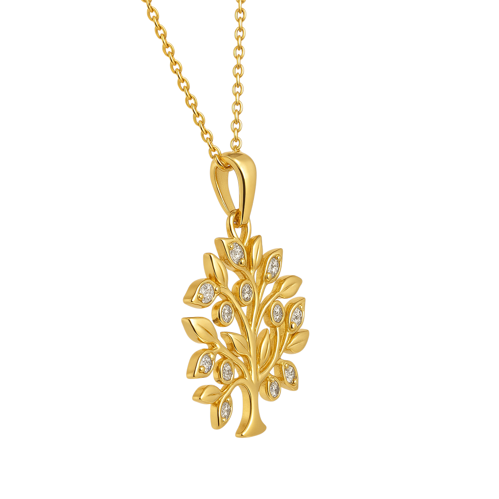 Collier Arbre de Vie – Plaqué Or 750‰ – Chaîne 40 cm + 5 cm • Bijou Symbolique & Élégant