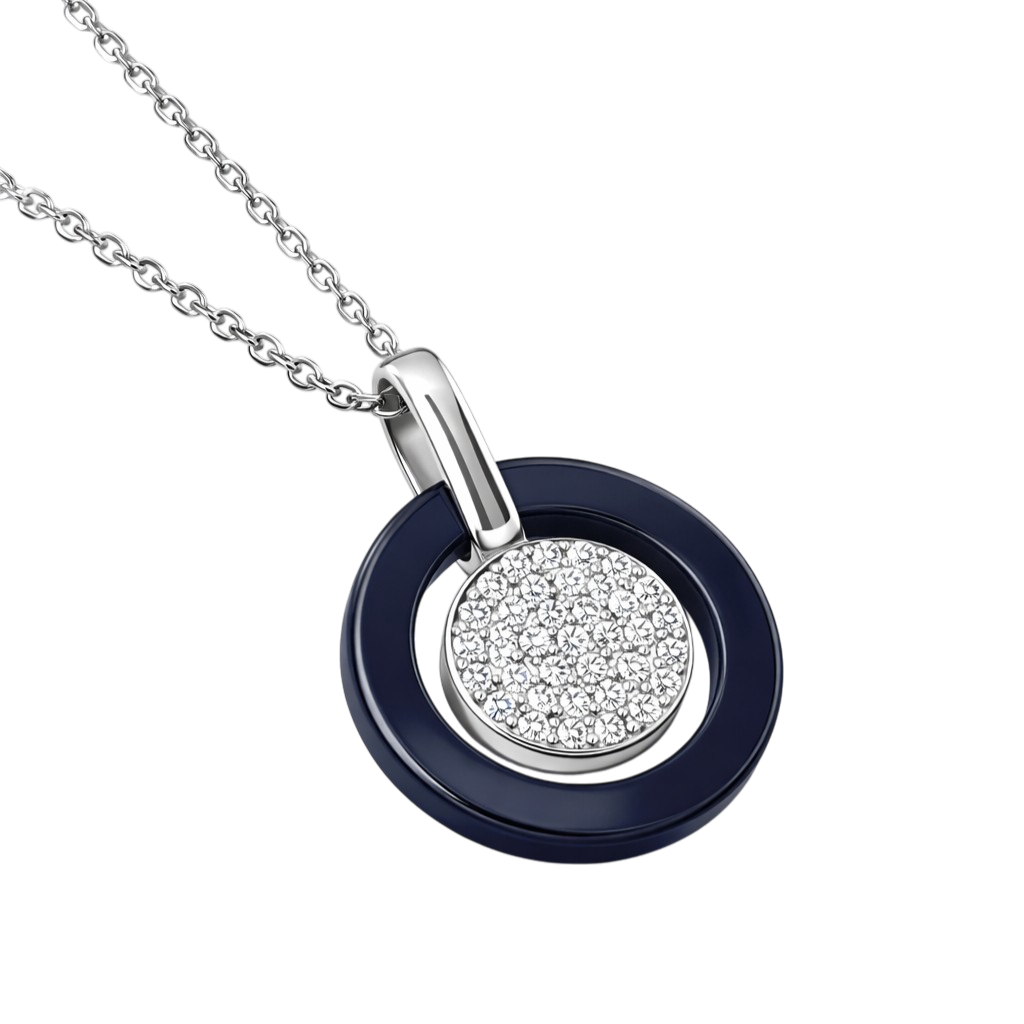 Collier Cercle Élégance – Argent 925 Rhodié, Céramique Bleu & Zirconium