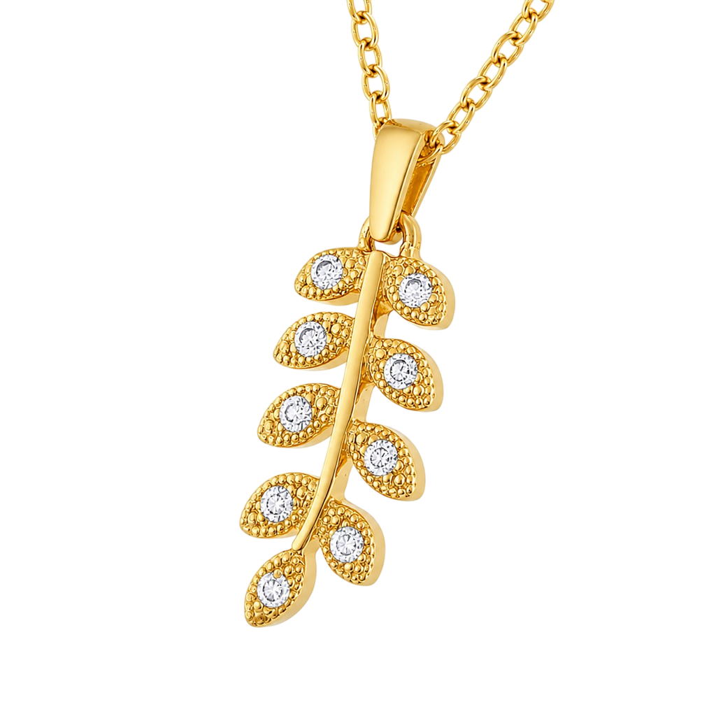 Collier Feuille Plaqué Or 18 Carats & Zirconiums
