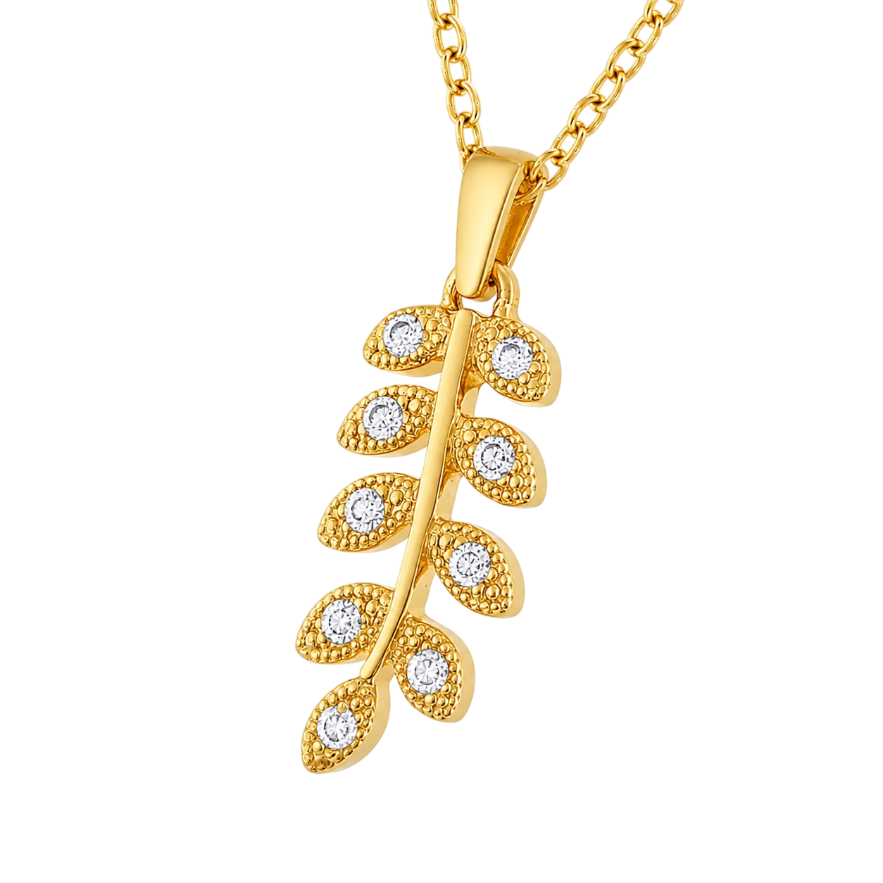 Collier Feuille Plaqué Or 18 Carats & Zirconiums
