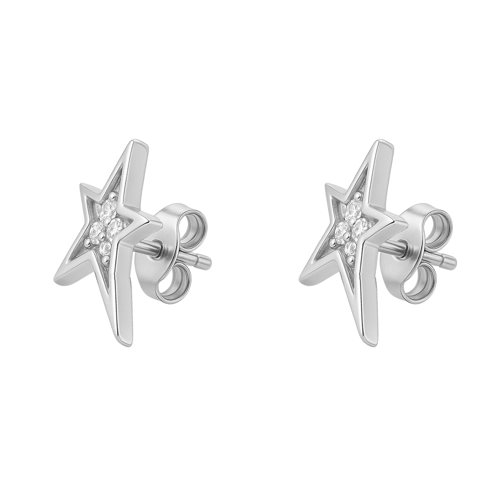 Boucles d’oreilles Étoile en Argent Rhodié & Zirconium Blanc