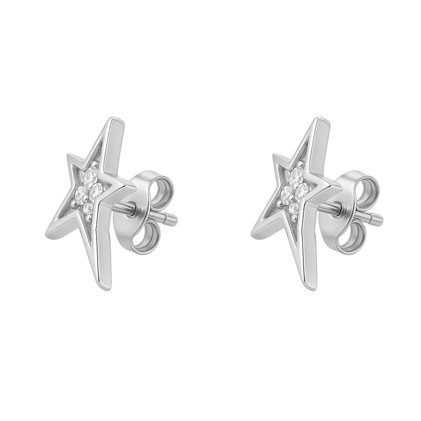 Boucles d’oreilles Étoile en Argent Rhodié & Zirconium Blanc