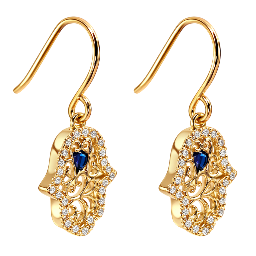 Boucles d’oreilles Main de Fatma – Plaqué Or 18 Carats & Zirconium