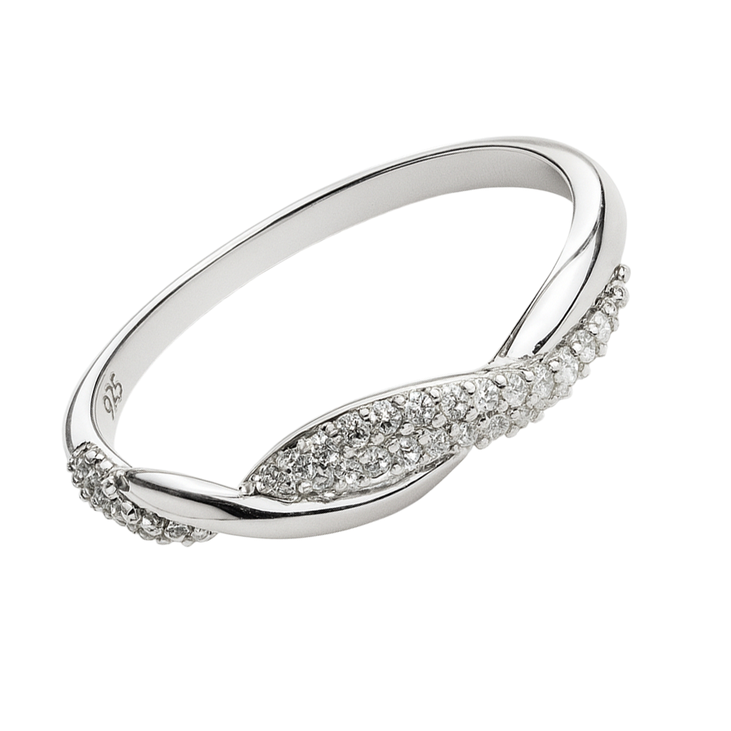 Bague en Argent 925 Rhodié – Anneau Élégant Torsadé Sertis de Zirconiums